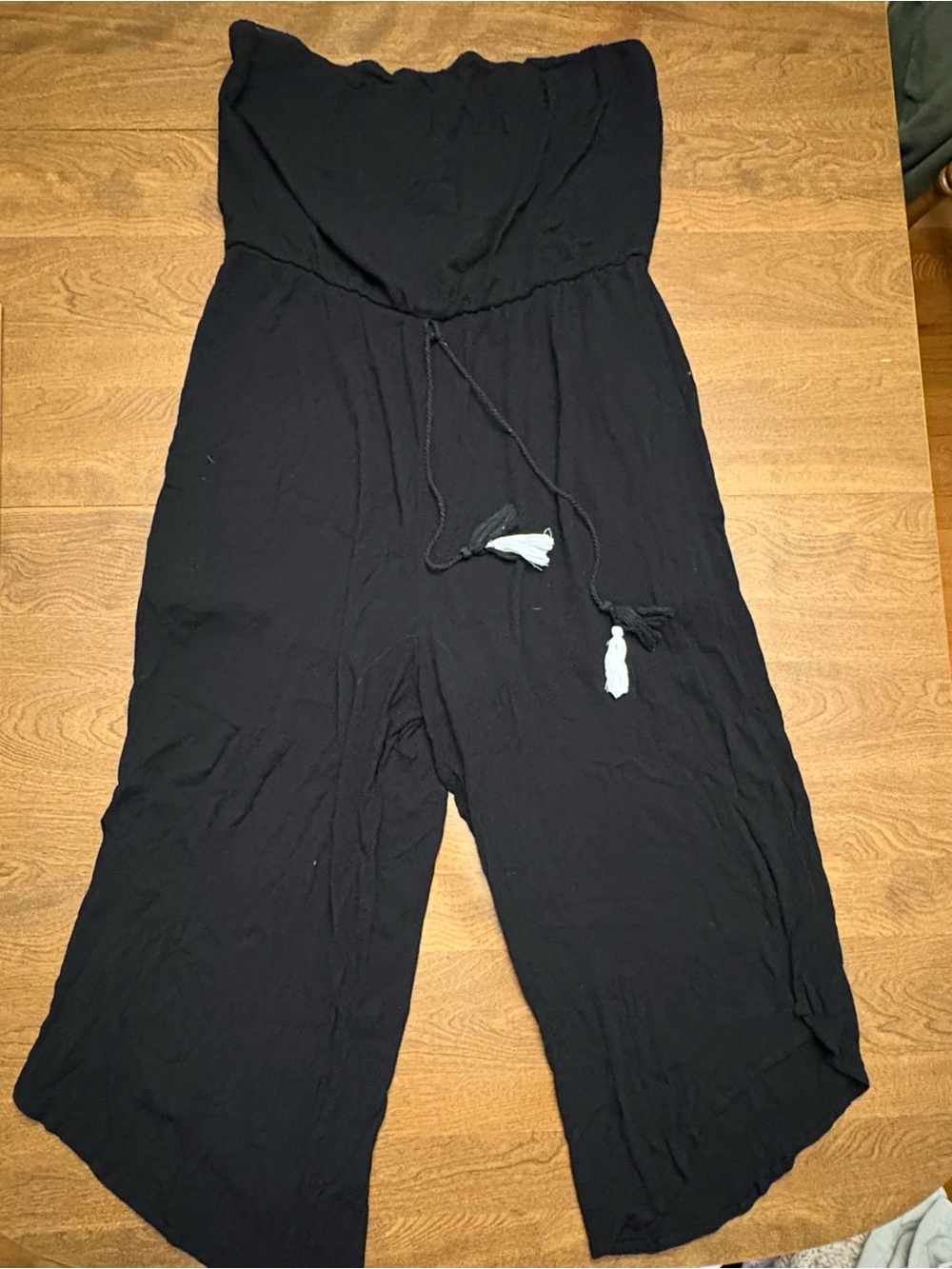 Xhilaration Black Strapless Wide-Leg Jumpsuit with Tassel Drawstring